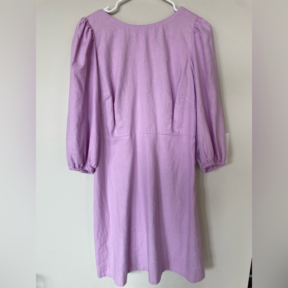Ann Taylor Womens 55%Linen Puff Sleeve Dress Size 6 Lavender Purple